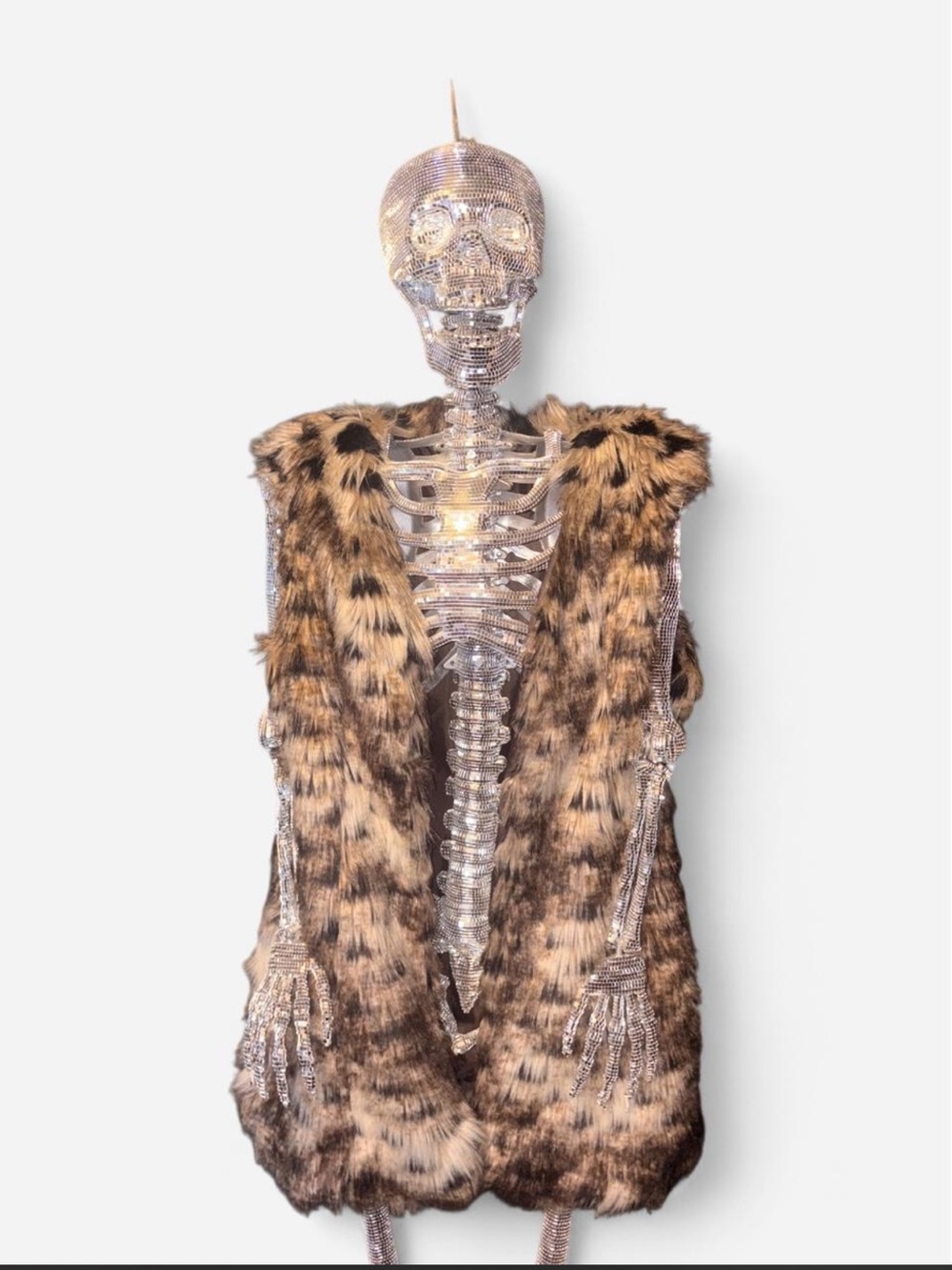 Faux Fur Leopard-Print Vest in Brown